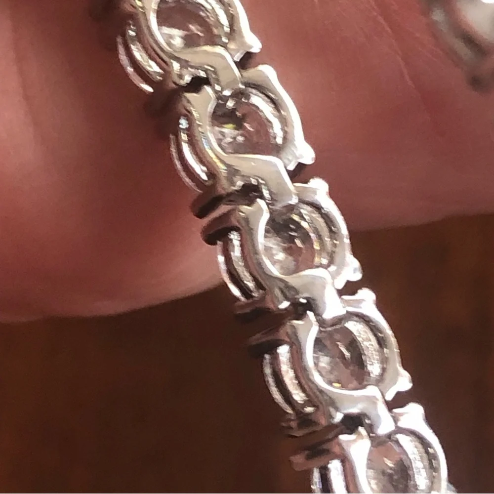 Men’s 5mm round cubic zirconia 14k silver plated setting bracelet 9”